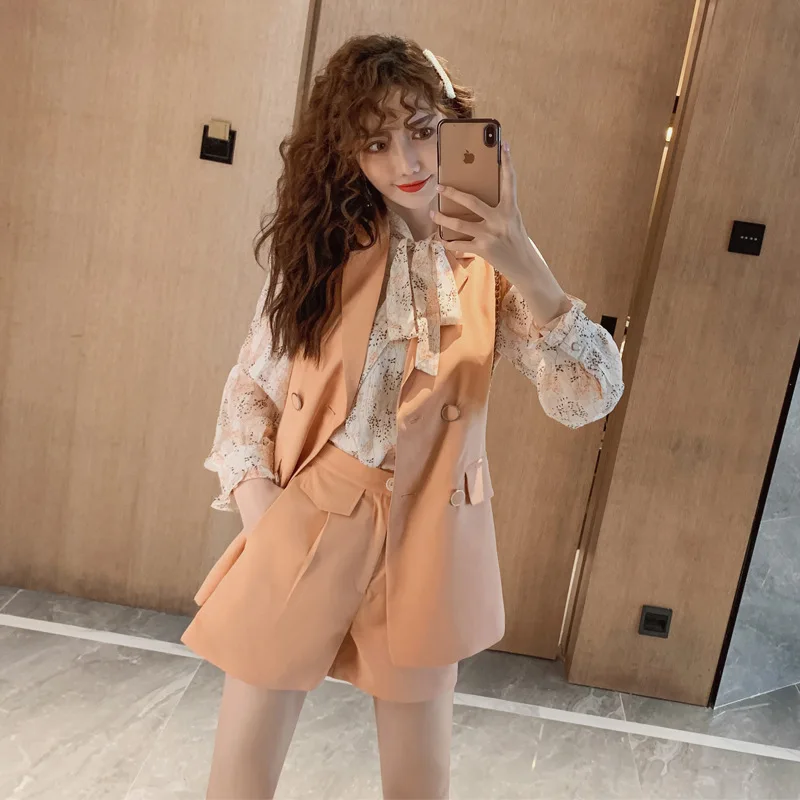 

Set 2019 Autumn New Products Debutante WOMEN'S Dress-Style Sleeveless Coat + Elegant Slim Fit Shorts Two-Piece Set