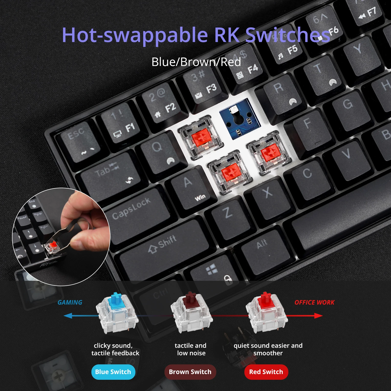 RK ROYAL KLUDGE RK61 Mechanical Keyboard - Wireless Mechanical Keyboard - 61 Keys Hot-Swappable Keyboard - Aliexpress