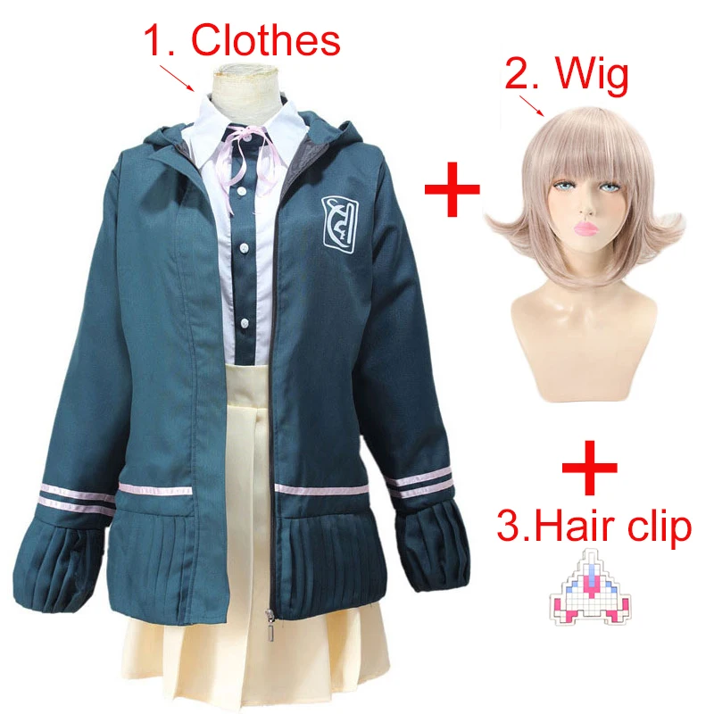 Супер DanganRonpa косплей парик Chiaki Nanami толстовка с капюшоном рубашка юбка костюм