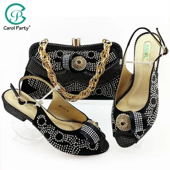 

Shoes with Matching Bag for Women African Ladies Italian design Shoes and Bag Set Decorated with Rhineston Metal Decoration