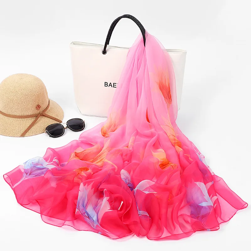 

2019 Korean-style Scarf Printed Silk Scarves Dual Purpose Scarf Oversized Gift Scarf Printed Long Summer Sun-resistant Shawl