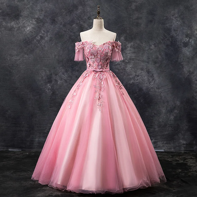 

Quinceanera Dress 2019 Short Sleeve Off The Shoulder Party Prom Ball Gown Elegant Floral Print Solo Art Quinceanera Dresses