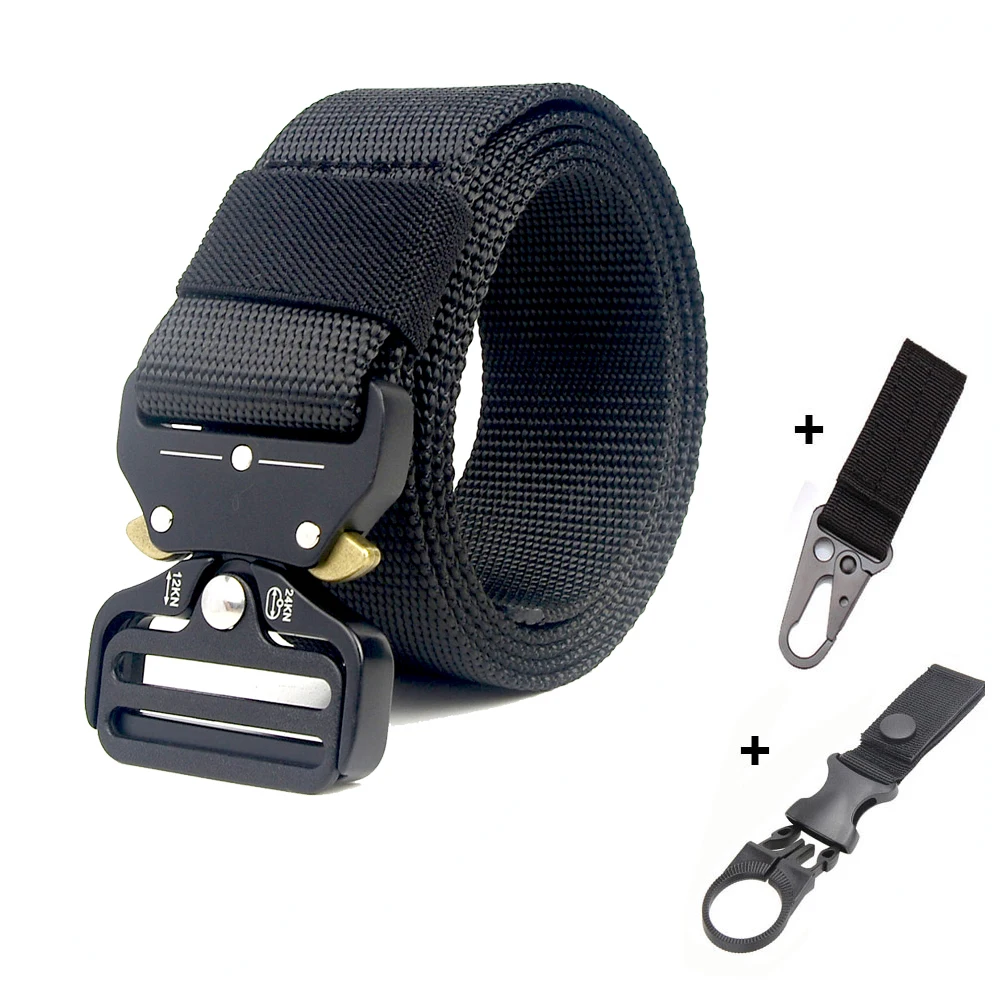 belt and 2 hook Тактический ремень военный высококачественный нейлоновый мужской тренировочный ремень с металлической многофункциональной пряжкой для занятий спортом на открытом воздухе поясной ремень - Цвет: belt and 2 hook