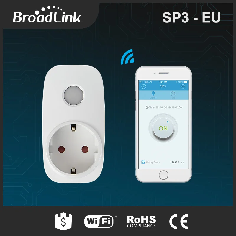 Розетка счетчика мощности BroadLink SP3s 16 А умная розетка с Wi Fi европейская пульт