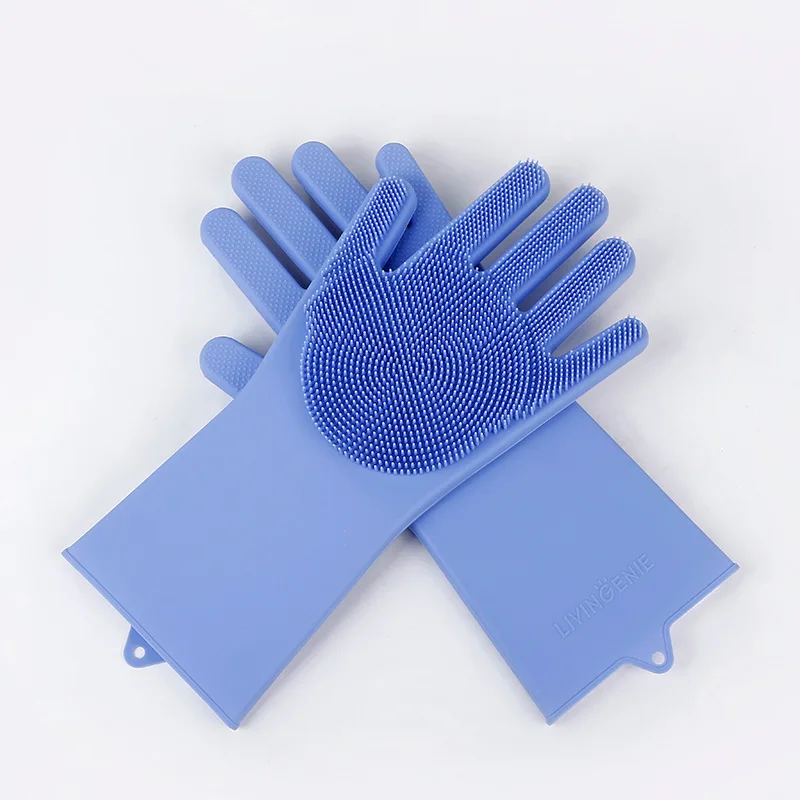 blue Силиконовые перчатки для мытья посуды, щетки для мытья посуды, домашние хлопоты, Нескользящие перчатки с щеткой для чистки, многофункциональные перчатки - Цвет: blue