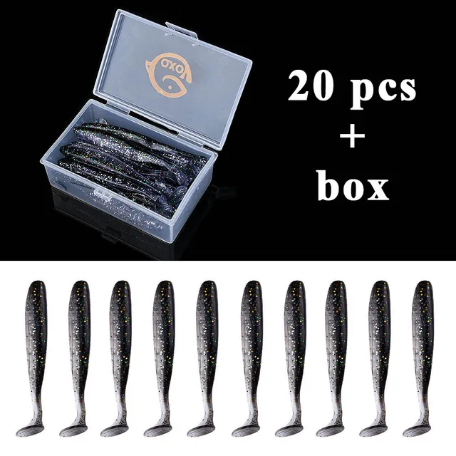 QXO Fishing Soft Lure Worm With Box Silicone Bait Swimbait Streamer Sea Fishing Spoon Lure 7cm 10cm Wobbler Set 20pcs