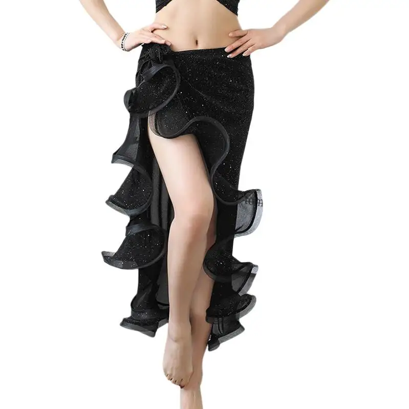 black-sets Набор одежды для танца живота топ+ юбка весенний и летний Восточный танец сексуальный взрослый женский костюм плечевой ремень - Цвет: black-sets