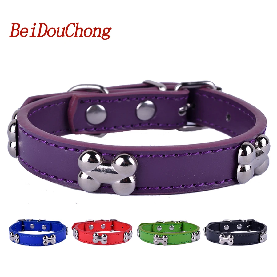 Ошейник для собак в форме кости Кожаные шипованные ошейники маленьких домашних