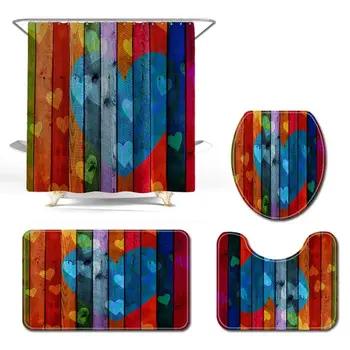 

Colorful Pattern Printing Shower Curtain Floor Mat Carpet Bathroom Mat Set Bathroom Creative Toilet Seat Covers Home Decor