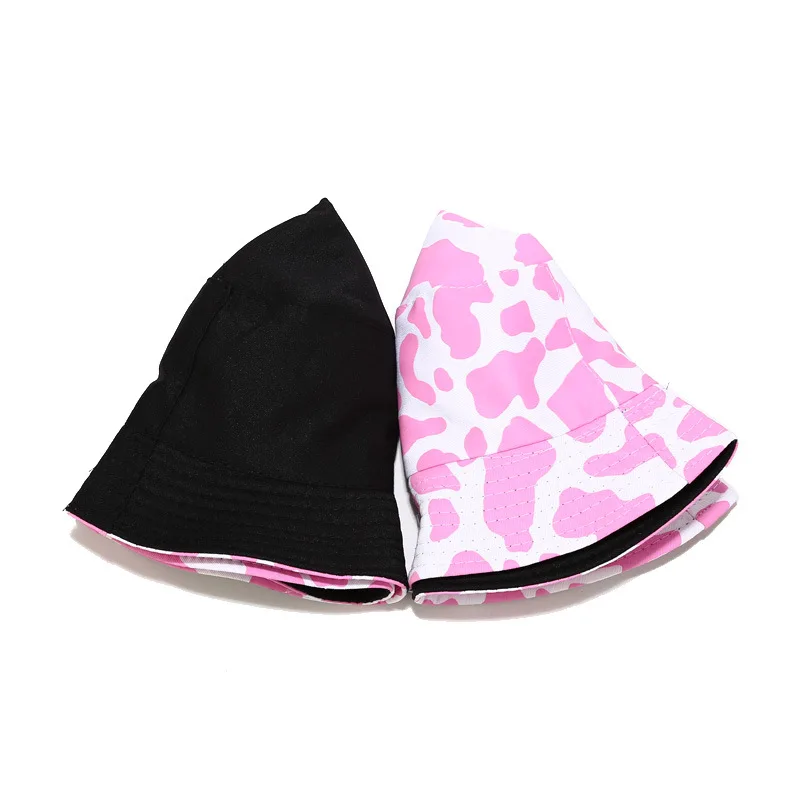 2020 New Fashion Reversible Black White Cow Pattern Bucket Hats Fisherman Caps For Women Gorras Summer Men