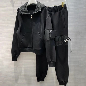 

2020 Early Autumn Luxury Hooded Sweatshirt Jacket Women Casual Arm Bag Lace-up Space Cotton Long Sleeve Zipper Jacket Coat