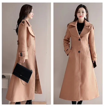 Осень и зима двухсторонний кашемир был тонкий высокий мужской пальто женский длинный темперамент высокого класса черный шерстяной пальто женщина - Цвет: Light tan