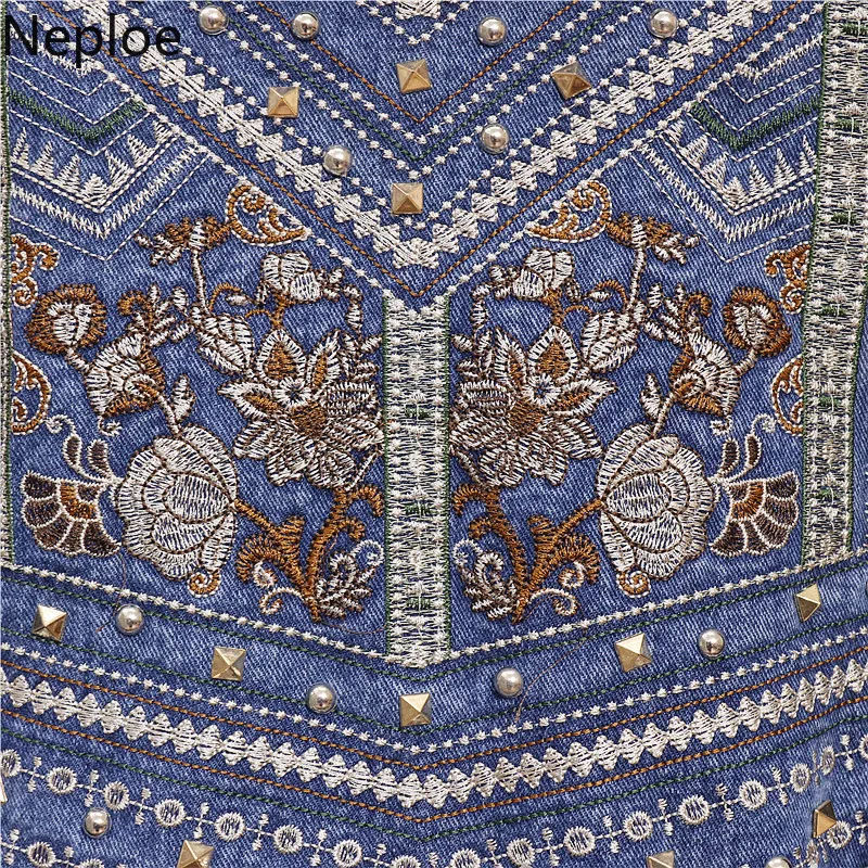 Neploe вышитая бисером джинсовая Ретро Повседневная куртка женская элегантная кисточка патч Veste Femme Свободные толстовки Mujer осень 46222