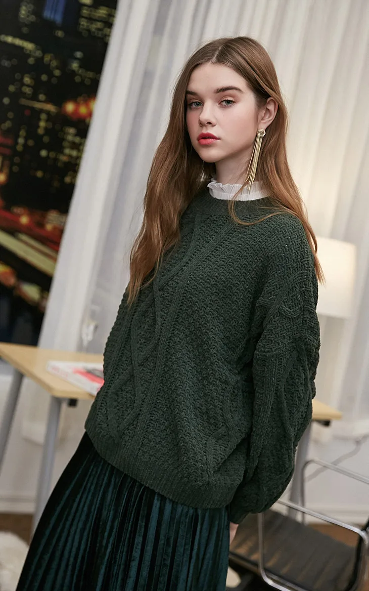 Vero Moda Женский Осенний Ins стиль свободный круглый вырез Падение плеча рукав свитер | 318313514
