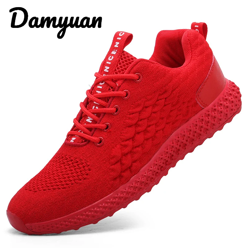 Красный Damyuan/Новинка года; сезон лето-осень; мужские кроссовки; повседневная обувь; брендовая мужская дышащая мужская обувь на плоской подошве из сетчатого материала; большие размеры 47 - Цвет: Красный