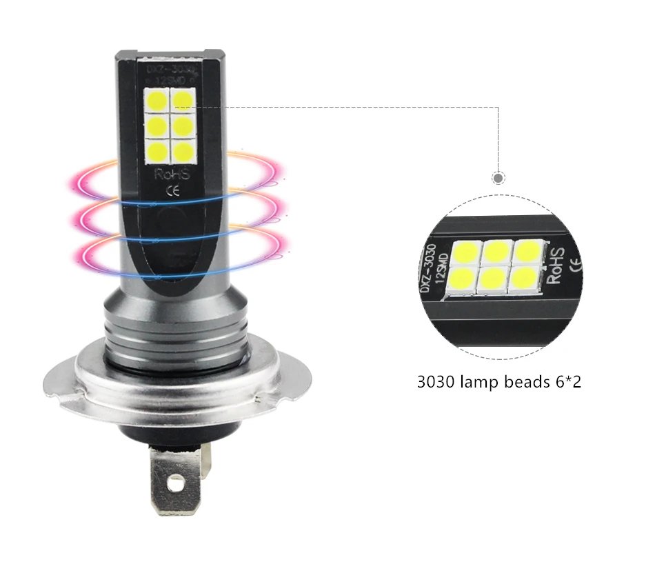 2 шт. H1/H3/H4/H7/H8/H11/9005/9006 3030 12 SMD; Автомобильные светодиоды противотуманные лампочки 24 Вт противотуманная фара дальнего света 6500K 12V h1 светодиодные лампы