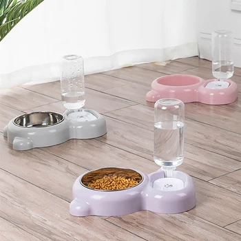 

Cat Bowl Detachable Pet Double Bowls Automatic Drinking Water Bottle Not Wet Mouth Feeding Dishes for Dogs Cats Pets Supplies