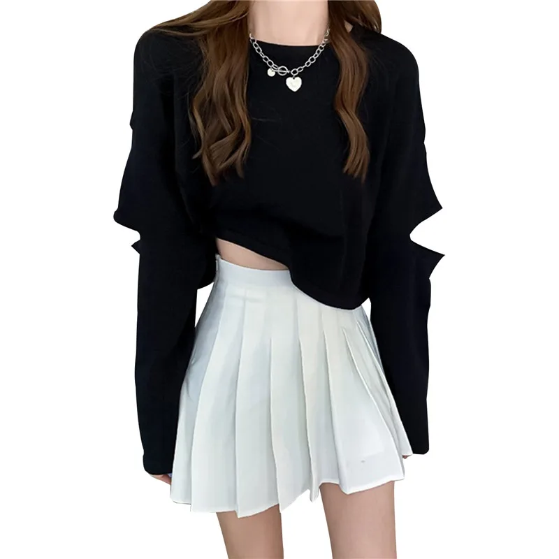 

Женская короткая футболка с длинным рукавом, Свободный Топ в Корейском стиле, весна-осень