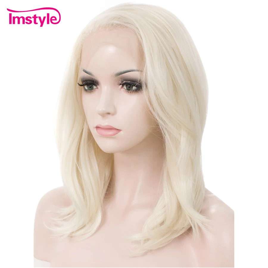 Imstyle блонд парик короткие прямые синтетические кружева перед парик Термостойкое волокно для женщин часть безклеевой натуральный волос 14 дюймов