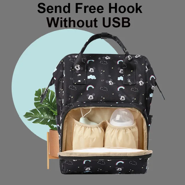 Разноцветная милая сумка для подгузников с изображением Минни Микки, USB, сумка для подгузников для ухода за ребенком, большая емкость, водонепроницаемая сумка для мам,, крючок - Цвет: 44