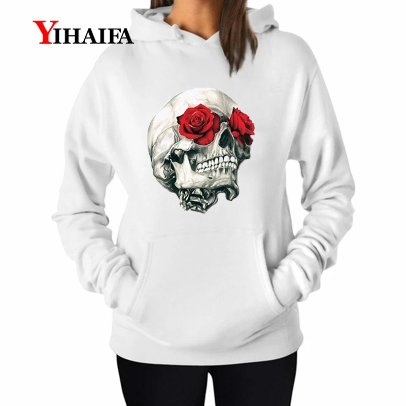 

YIHAIFA Women Hoodies Female Sweatshirt Harajuku Long Sleeve Woman Skull Print Creative Graphics Hoode Pullover Coat
