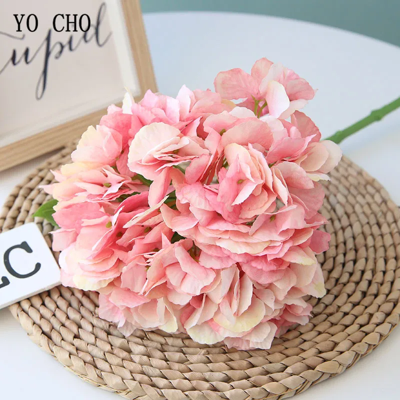 YO CHO цветок гортензии на одной ветке искусственная шелковая Гортензия Свадебный букет для дома вечерние украшения Свадебный планировщик цветы - Цвет: rose-red