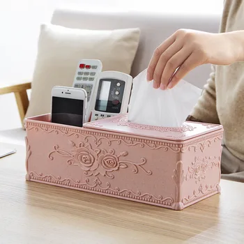 

Flowers Carved Multi-purpose Tissue Box Home Living Room Desktop Remote Control Storage Box Leather Paper Box Box Napkin Box