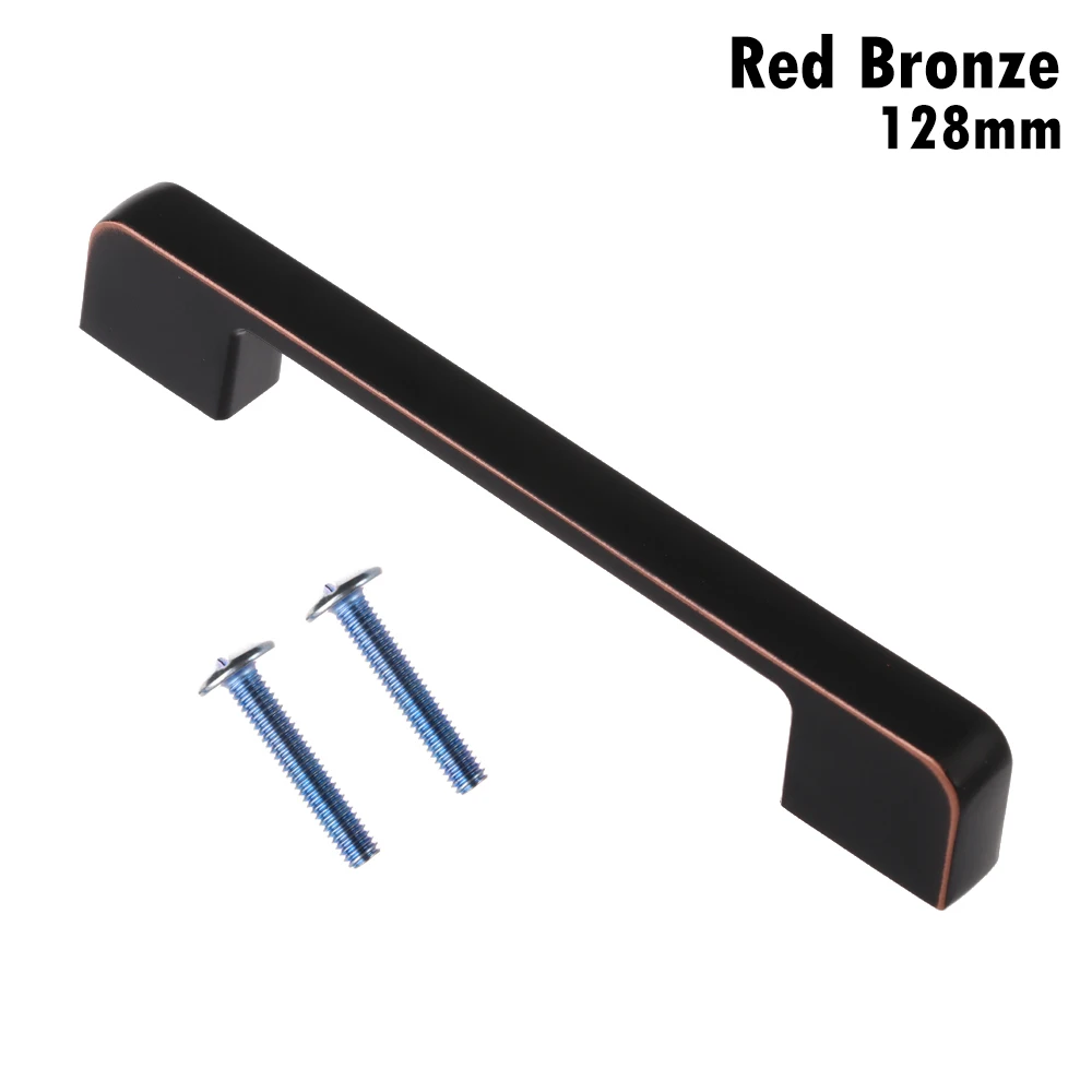 red bronze-128mm 1 шт., модные ручки для шкафа из цинкового сплава черного цвета, американский стиль, кухонный шкаф, квадратный бар, ручки для мебели, дверная ручка, фурнитура - Цвет: red bronze-128mm