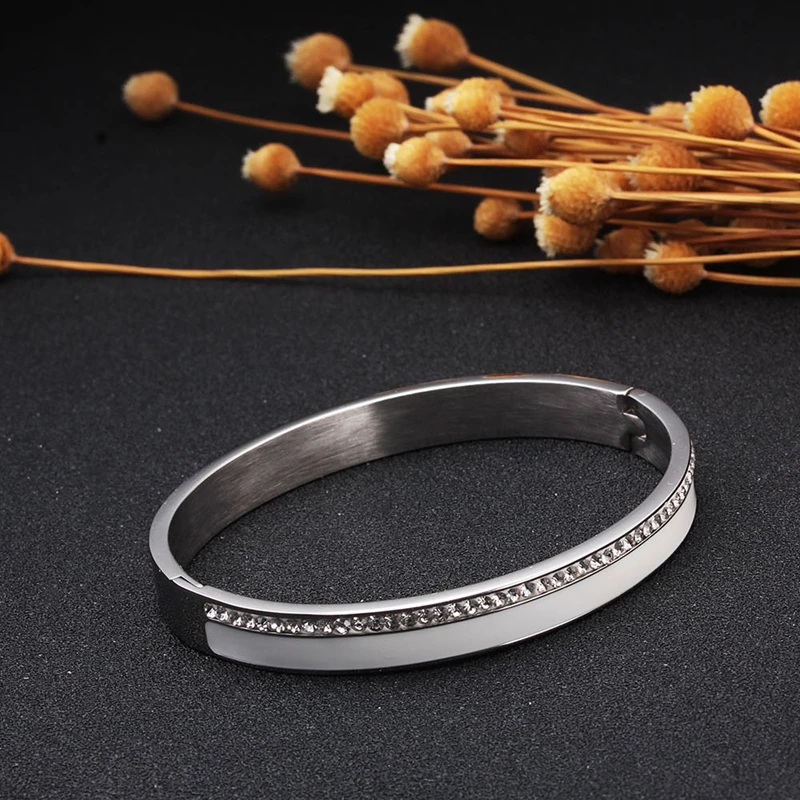 Beauty Stainless Steel Ceramic Resin Women Bracelets Luxury Ladies Crystal Charm Cuff Bangles Wedding Jewelry Gift stainless steel bracelet,metal bracelet,crystal bracelet