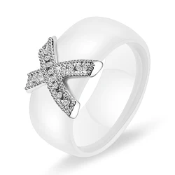 Elegant Gold Stainless Steel Women's Wedding Ring with Black and White Ceramic and Cubic Zirconia Accents - 6mm - 8 (5)