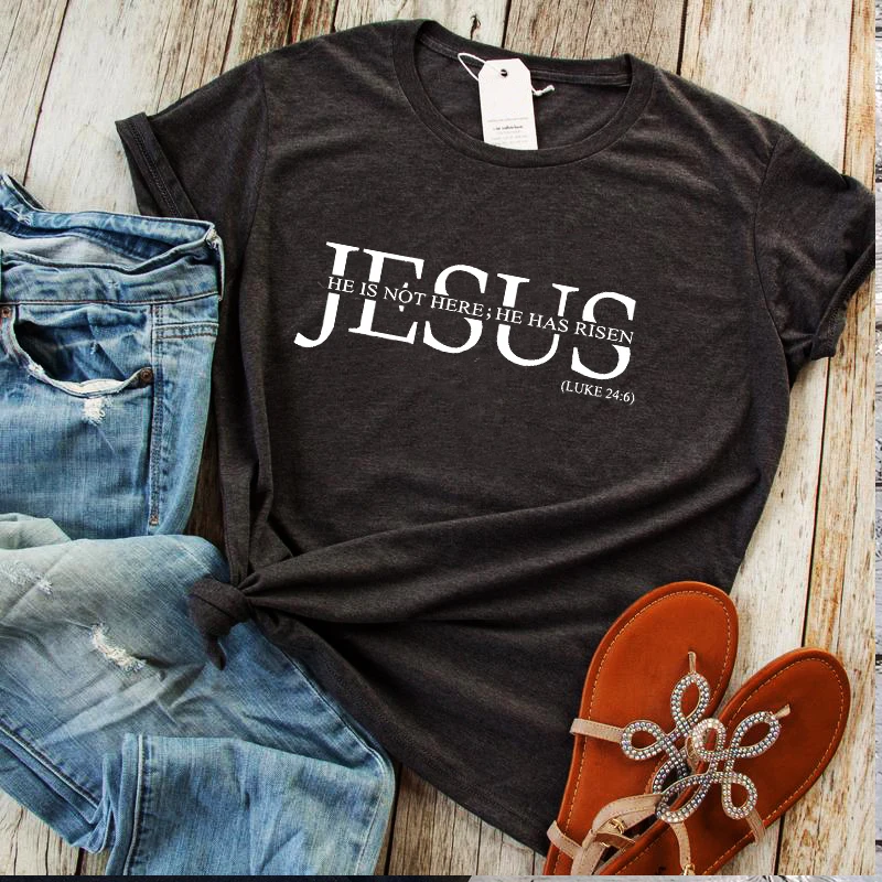 

He Is Not Here He Has Risen Religious Jesus T Shirts Plus Size Jesus Couple Clothes Women Tshirt Gothic Streetwear Print