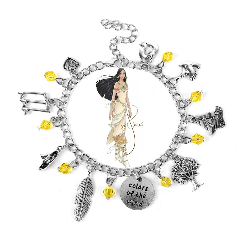 Фильм цвета ветра браслет Pocahontas вдохновил браслеты перо парусник сердце Оставить Кристалл для женщин Девушка Браслет-25