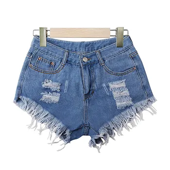 

Fashion Womens Pocket Hole Jeans Denim Pants Female High Waist Slim Sexy Shorts