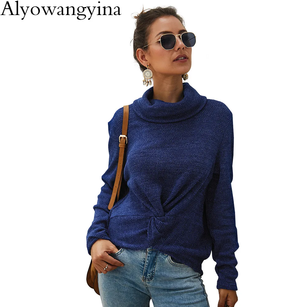Alyowangyina, эластичный вязаный джемпер в рубчик, Осень-зима, высокий женский свитер, свитер, Женский пуловер, высокий