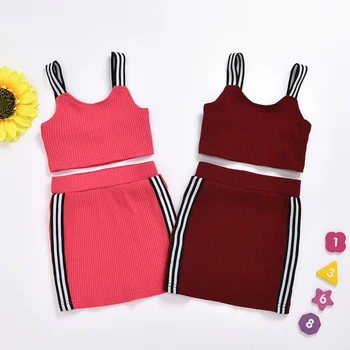 

Summer Infant Kids Girls Clothes Sets Fashion Striped Sleeveless Vest Tops Mini Skirts 2pcs Outfits Children Clothing 1-6Y