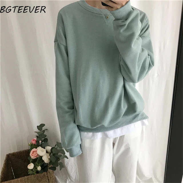 US $13.89 BGTEEVER Solid Color Full Sleeve Women Sweatshirt Basic Loose Women Tracksuit Female Hoodies Loose 