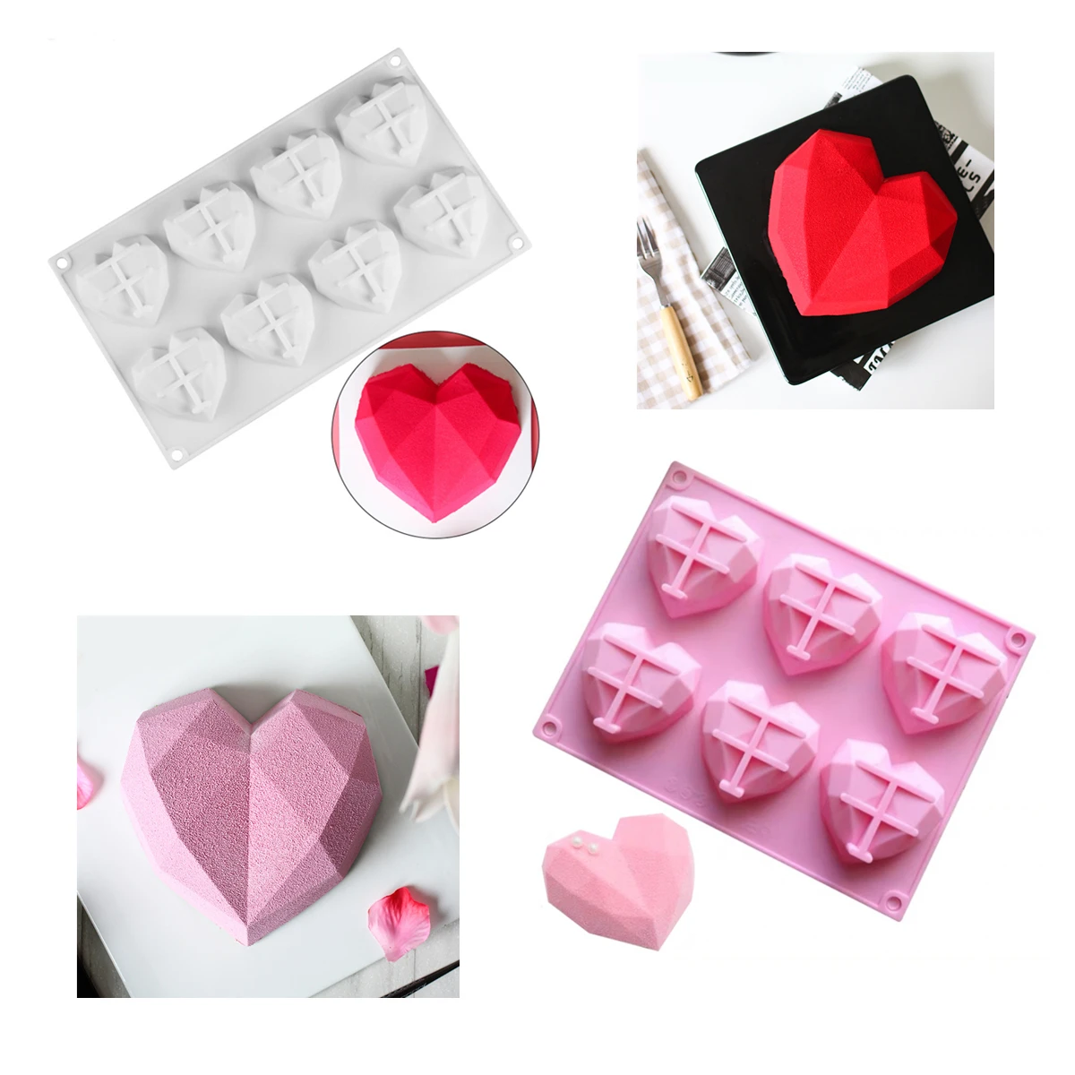 6 cavity Алмаз Любовь силиконовая форма для выпечки в форме цветка силиконовой 3D