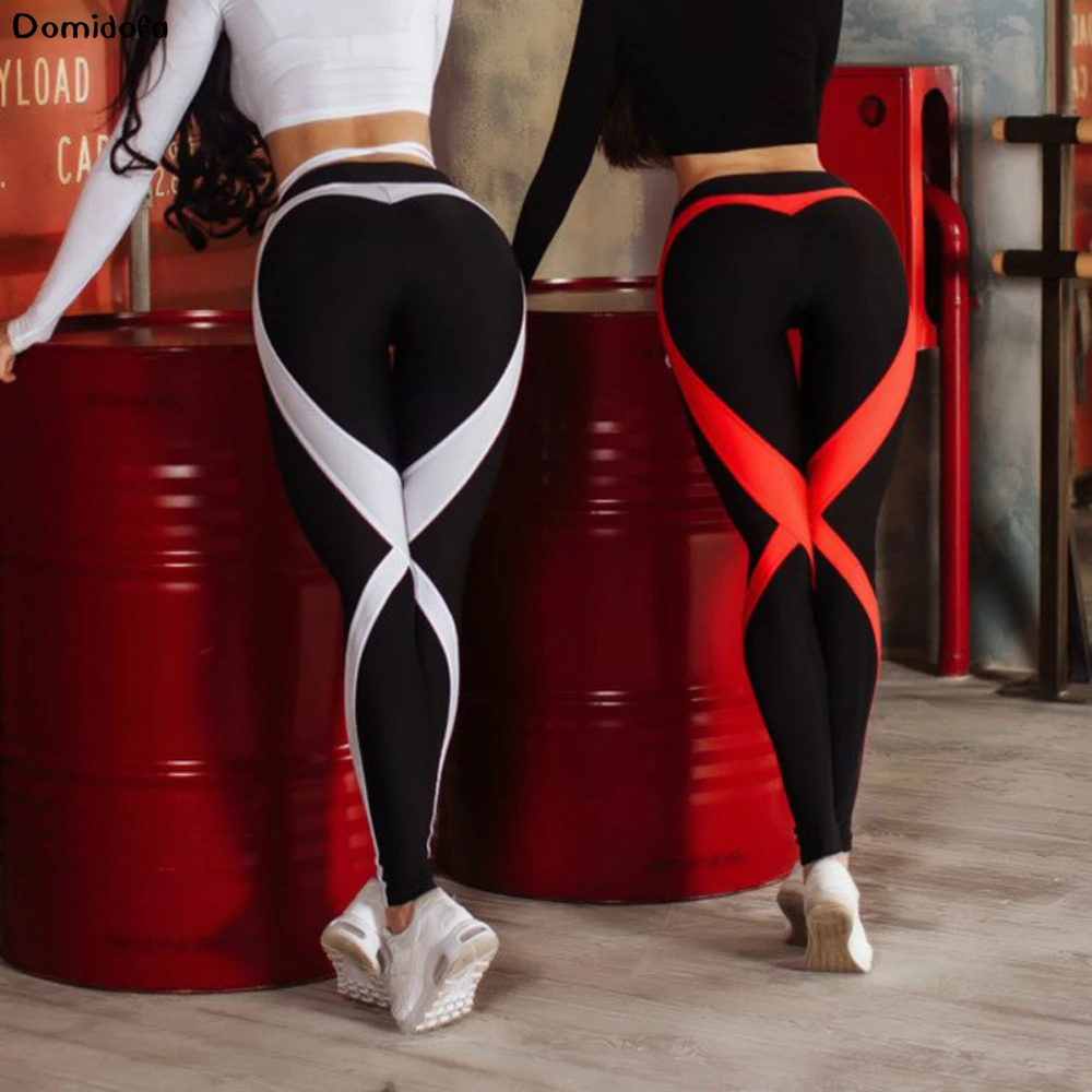 Высокая талия красный и белый полосы сшивание x Фитнес тренировочные брюки для йоги леггинсы колготки спортивные женские фитнес брюки для бега женщин