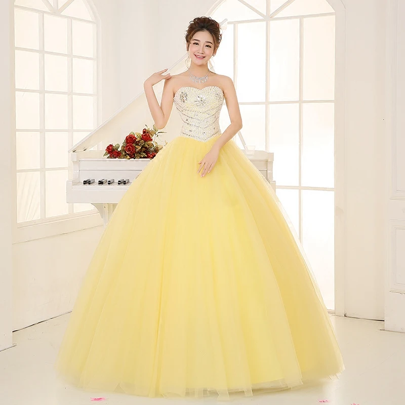 Очаровательные платья Quinceanera желтого цвета украшенный блестками и бисером