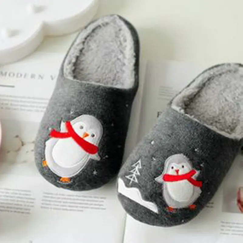 Winter Dance Scarf Penguin And Slipper Lovers Waterproof Indoor Floor Thermal Plush Home Shoes Women Slippers - Цвет: boy shoes