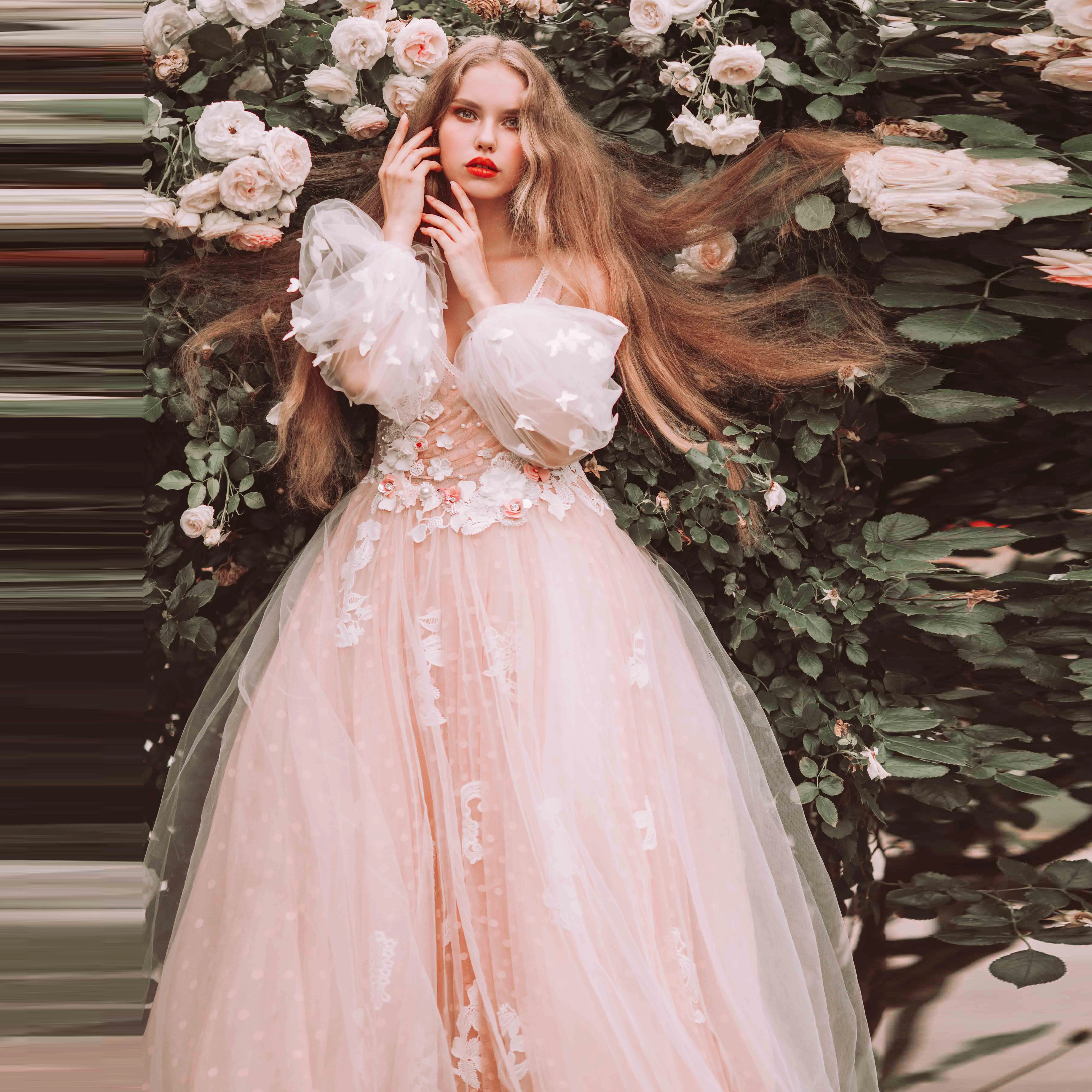 Light Pink V-neck Prom Dress Sequins Tulle Ball Gown Dress Bubble Sleeve  Butterfly Dress Floral Print Evening Dresses Beaded - Evening Dresses -  AliExpress