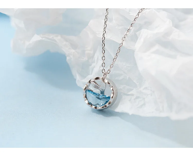 Ожерелье из стерлингового серебра 925 пробы, слезы русалки, пенопластовое ожерелье, Простой хвост русалки, синий кристалл, цепочка для ключицы для женщин, аксессуары
