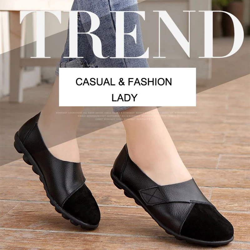 

New Spring Autumn Shoes Woman Genuine Leather Women Flat Slip On Loafers Soft Leisure Female Sewing Shoe Driving Ballet Big Size
