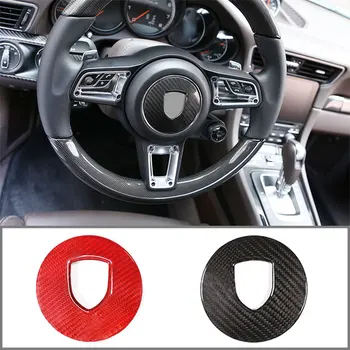 

Real Carbon Fiber Car Steering Wheel Decoration Panel Cover Trim For Porsche 911 718 Cayenne Macan Panamera Accessories Big Hole