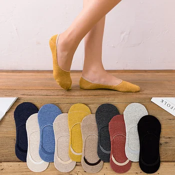 

5 pairs Spring summer women socks Solid color fashion wild shallow mouth felmen girls female invisible slipper socks