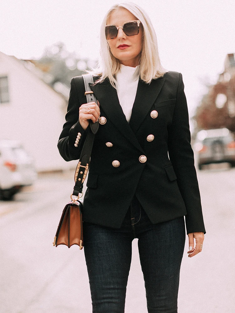 Двубортный блейзер с золотыми пуговицами для женщин роскошная брендовая одежда