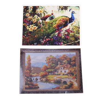 

2 Set Canvas DIY Digital Oil Painting Kit Paint By Numbers No Frame Decor 16X20 Inch, Peacock Flowers & Mountain Lodge