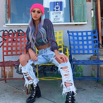 

Europe And America Hot Selling 2019 Autumn And Winter Shiny Navel Hoodie Fashion Zipper Puff Sleeve Street Snap Waist Hugging Cr