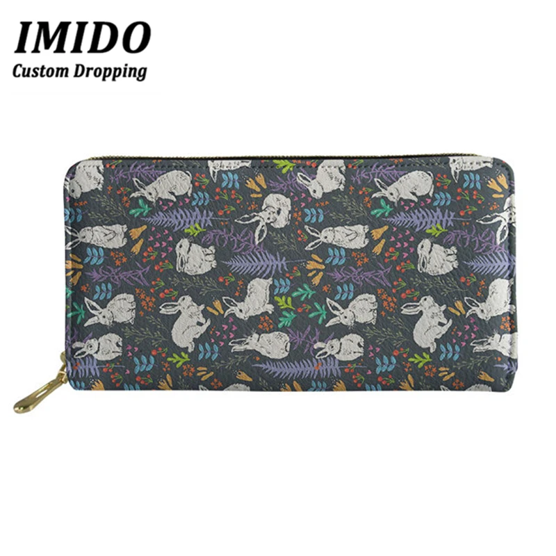 IMIDO/модный кошелек с милыми принтами кролика, Женский кошелек, женские кожаные кошельки из искусственной кожи, большой кошелек, женский бумажник с надписью, кошелек Femal