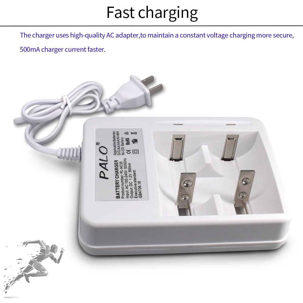 Palo quick charge AA, AAA, C, D, зарядное устройство, умный светодиодный, безопасный, для 1,2 в, NiMH, NiCD, AA, AAA, C, D, перезаряжаемый аккумулятор